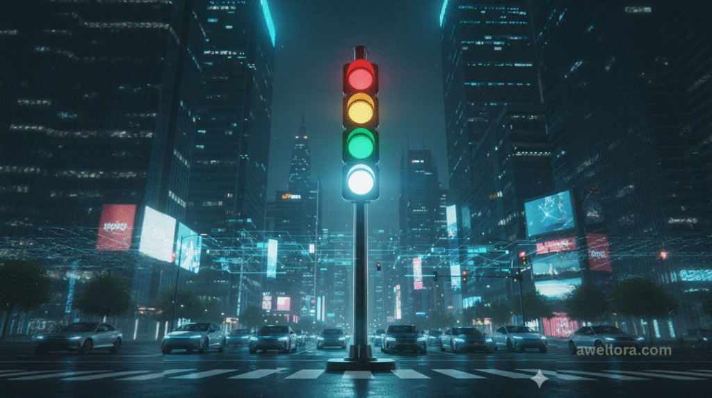 Futuristic traffic light showing new white light concept for autonomous cars