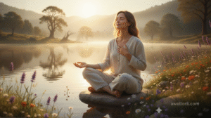 woman meditating by the lake – rebuilding self-confidence and inner trust