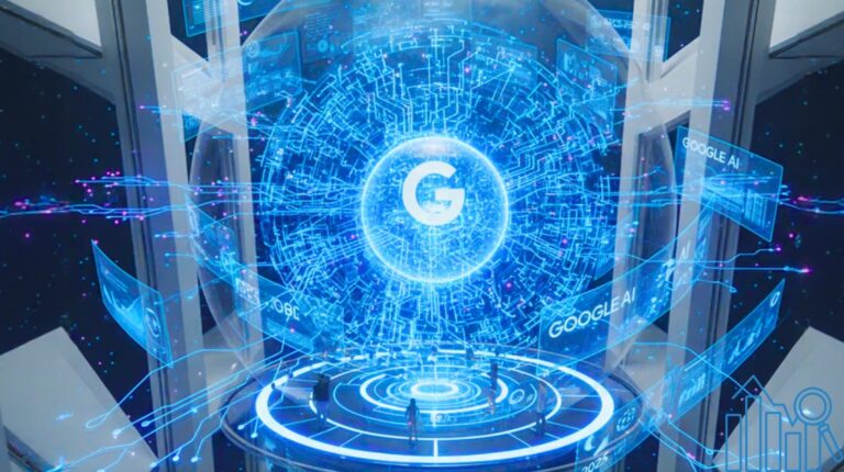 Illustration of Google transforming into an AI-powered system.