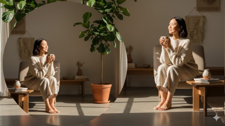 A calm lifestyle scene representing balanced living and simple habits for a peaceful and focused mind.