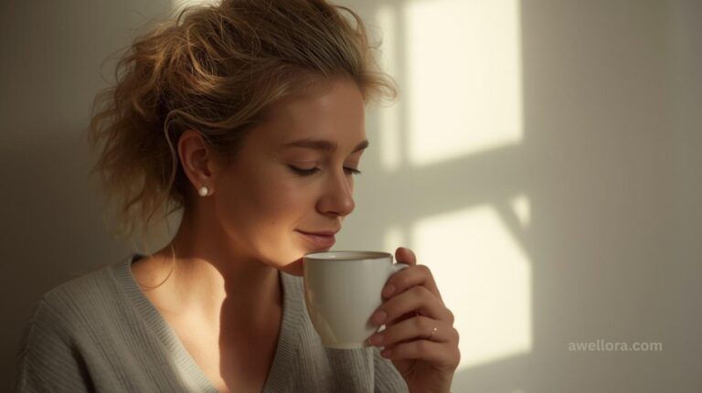 Parent taking a peaceful self-care break during a busy morning routine
