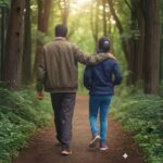 father and daughter walking together showing emotional support and bonding