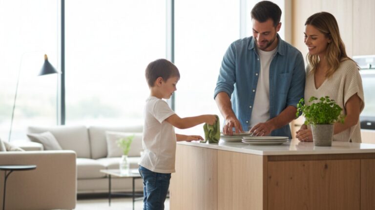 Parents teaching life skills at home to support child emotional wellbeing and confidence
