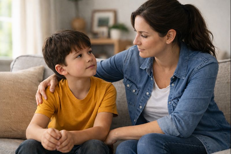 Mother Comforting Child During a Calm Talk