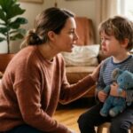 parent talking to child with gentle guidance showing emotional parenting and communication
