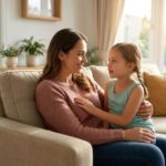 parent listening attentively to child in a calm and loving home environment
