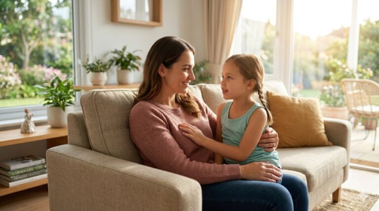 parent listening attentively to child in a calm and loving home environment
