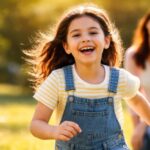 happy carefree child playing freely while parent watches supportively in background