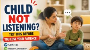parent calmly communicating with child not listening situation