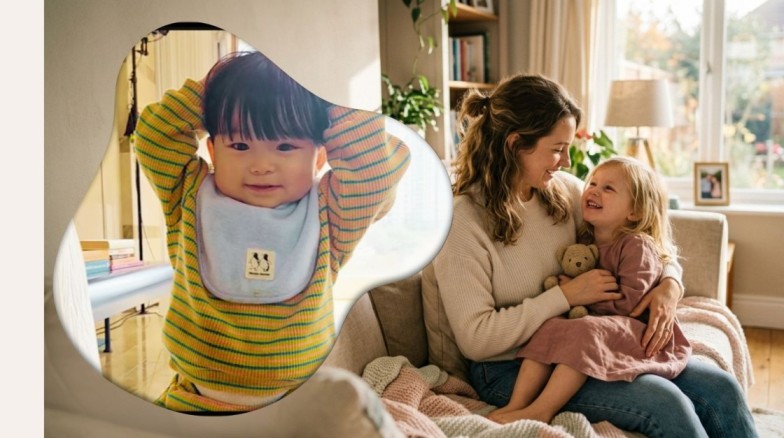 Warm emotional interaction between caregiver and child during peaceful bonding moment