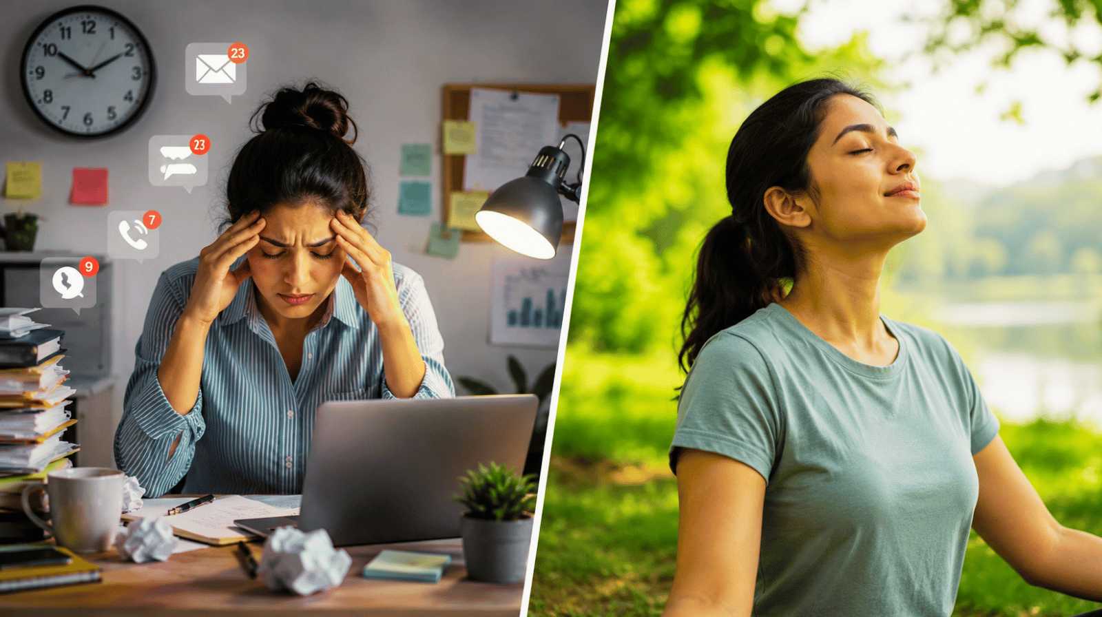 Person sitting quietly while managing stress and emotional tension